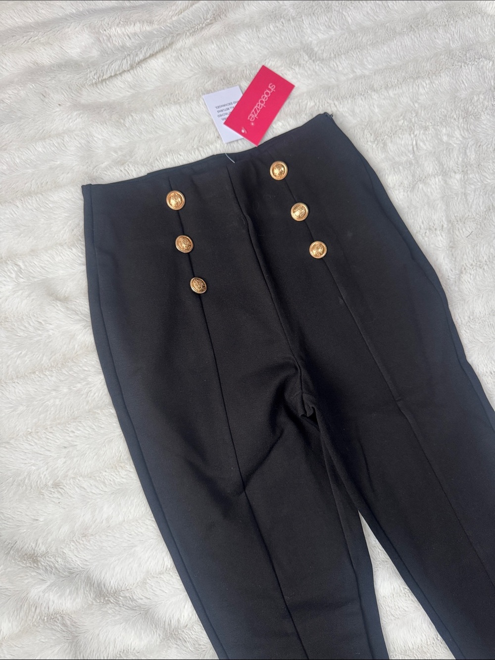 High-Waist Black Button Detail Pants